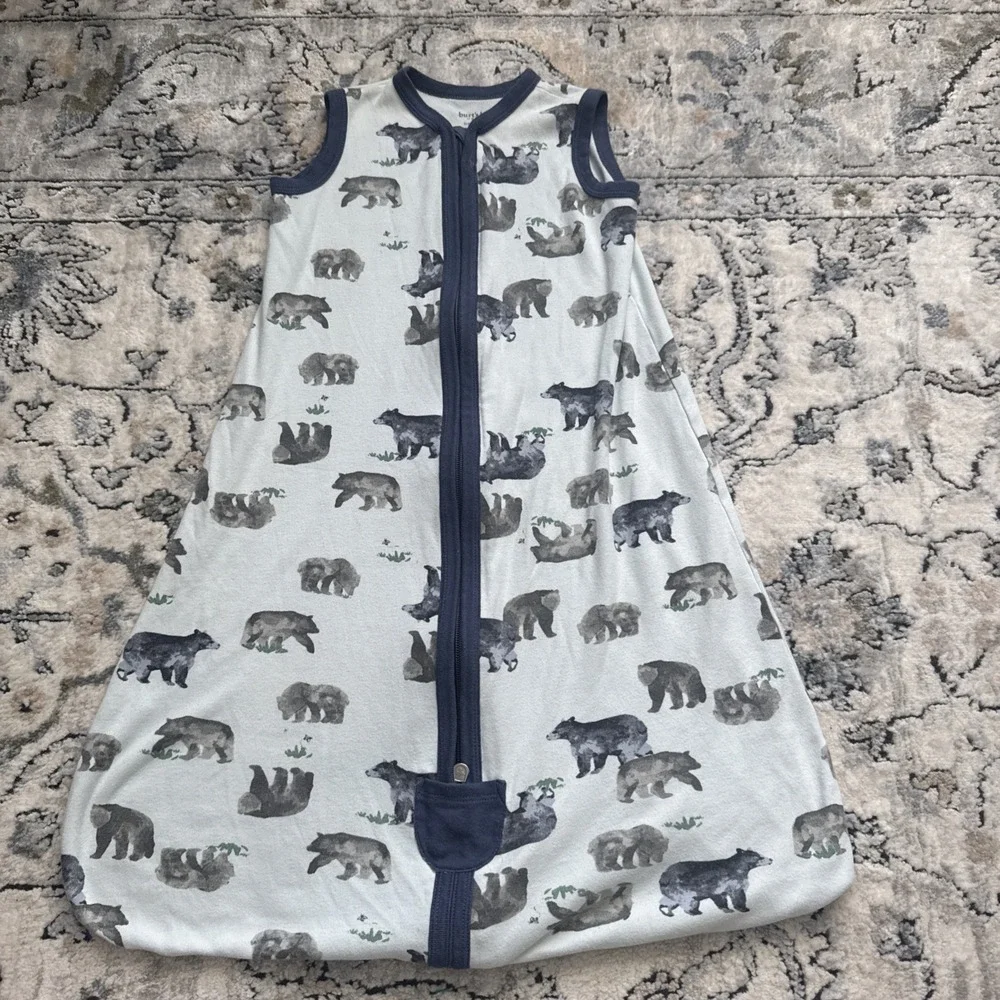 Burts Bees Baby Sleep Sack Pale Blue Bears 6-12 Months, 2 Way Zipper